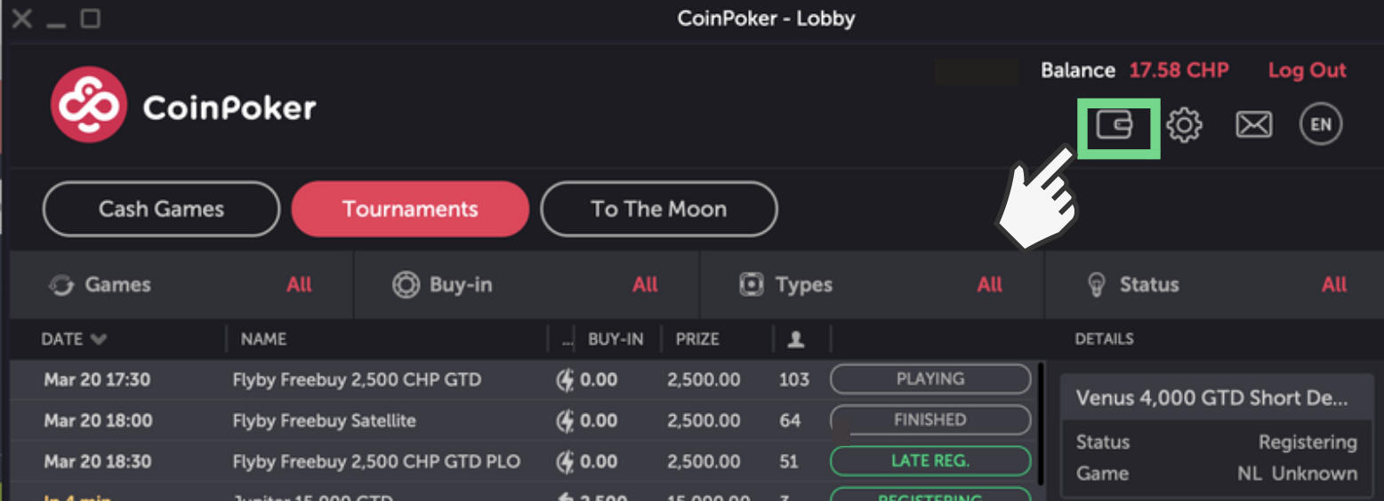 How to Withdraw CoinPoker Funds in ETH Step 1